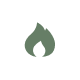 A simple green flame icon centered on a white circular background.