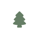 A simple green silhouette of a pine tree centered on a white circular background.